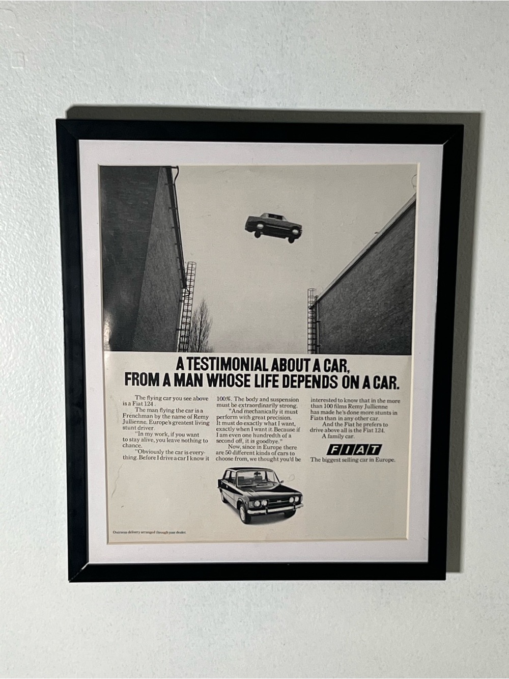 Black Framed Vintage Car Print Wall Art Fiat Advertisement Ad